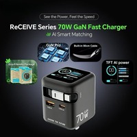 Pengisi Daya GaN 70W dengan Kabel Terintegrasi PD QC3.0 Adaptor Pengisi Daya Cepat dengan Colokan EU/US/UK untuk Ponsel & Laptop