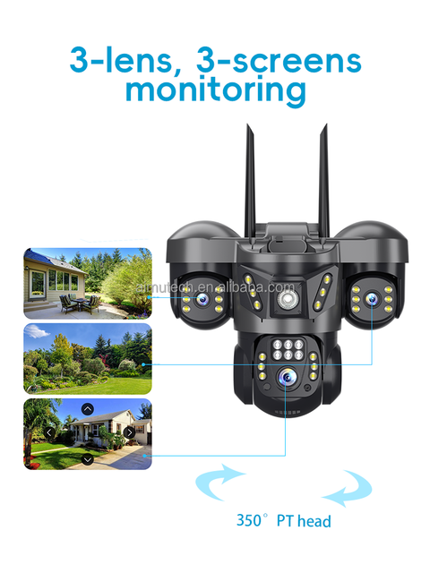 Triple Lens V380 Pro 4G 6MP Outdoor Home Security Camera with Wide Angle Night Vision CMOS Sensor