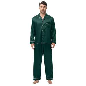 Pyjama long en satin pour homme, nouvelle collection printemps, style coréen, vêtement d'intérieur en soie et polyester tissé, technique thermique - Product Image 2