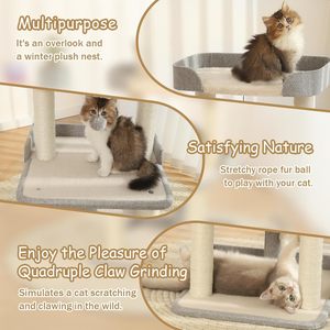 Rak pohon kucing Multi-Level 27,56 inci tahan lama dengan tempat tidur semua musim pohon kucing kayu menampilkan bahan Sisal alami - Product Image 5