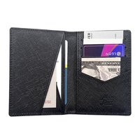 Dompet Tempat Kartu Saku Saffiano MA6 Kulit Asli Korea Desain Slot Diagonal Kantong Penyimpanan Kartu Bisnis Portabel Hitam
