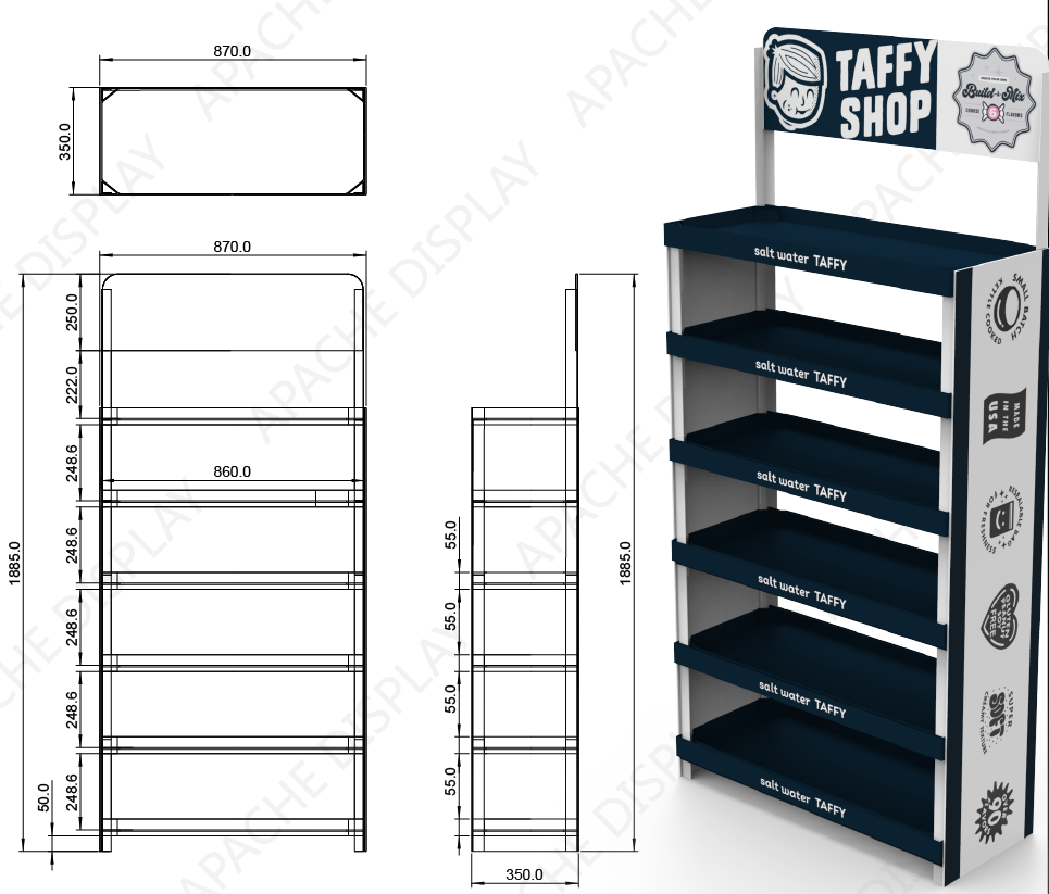 Apache Customized PVC Display Stand Candy Snack Display Racks Shelf for Retail Shops & Supermarket — view 2