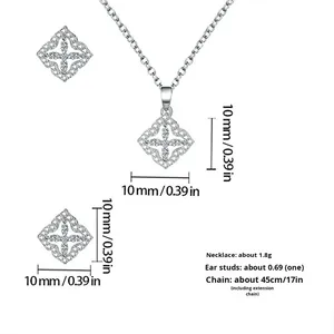 Phụ Nữ Của Sang Trọng Cao cấp Hình Vuông Zircon Bông Tai Vòng Cổ Set Vàng Mạ Đồng Cho Kỷ Niệm Cross-Biên Giới Bán Buôn - Product Image 5