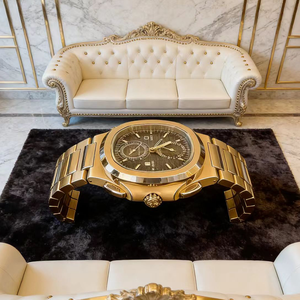 Tavolino da Caffè a Forma di Orologio alla Moda, in Acciaio Inossidabile Premium, per Salotto e Area Relax, con Orologio, Grande Arredo - Product Image 6