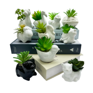 Nhỏ Vuông Nồi Gốm Màu Xanh Lá Cây Nhân Tạo Mọng Nước Cỏ Hoa Lá Trong Nhà/Ngoài Trời Trang Trí Nội Thất Thực Giống Như Nhà Máy Cho Phòng Trang Trí - Product Image 3