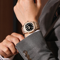 Montre à quartz Gohuos 8803 en acier inoxydable, cadran carré, affichage de la date, minimaliste, élégante, de luxe, pour hommes d'affaires, avec boîte