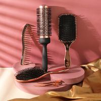 Brosse démêlante en céramique 5-en-1 Rose Gold avec clip et peigne, pour extensions capillaires, en poils de sanglier colorés
