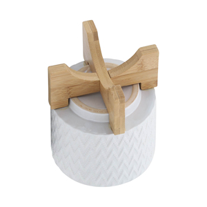 Maceta de Cerámica con Soporte de Madera, Diseño Texturizado Blanco para Decoración del Hogar y Jardín - Product Image 5