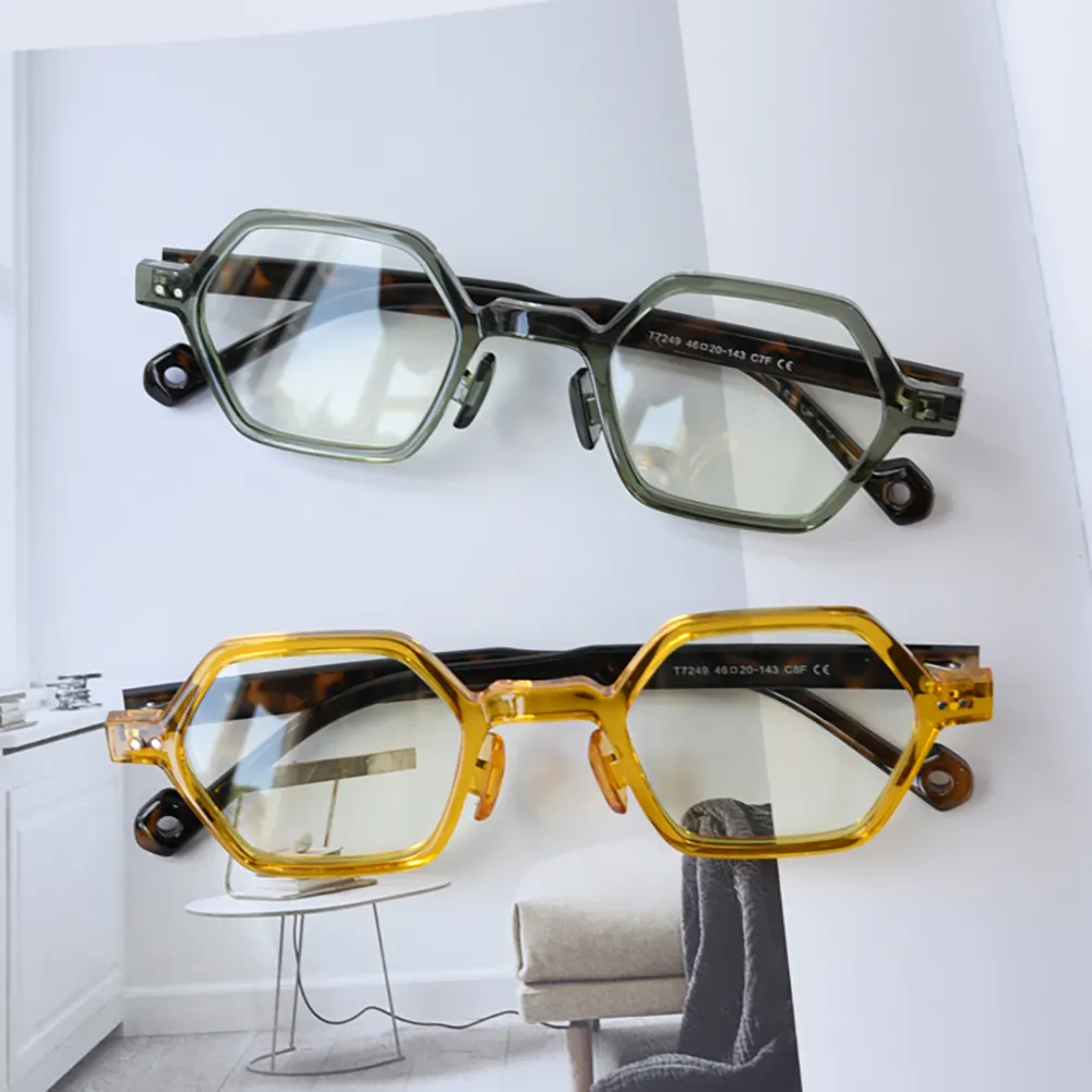 หกเหลี่ยม TR90แว่นตาผู้หญิงวินเทจ Optical ผู้หญิงย้อนยุครูปหลายเหลี่ยมสีเขียวกรอบแว่นตาผู้ชายล้างเลนส์