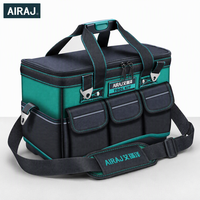 Sac de transport d'outils AIRAJ, portable, à large ouverture, multi-compartiments, avec poignée renforcée et boucle métallique