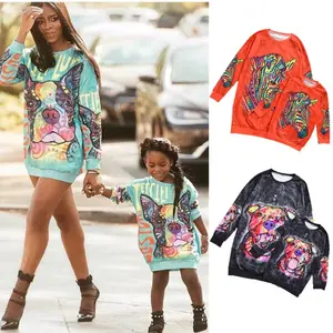 Cartoon Animal Printing Women Kids maglione Dress Mommy And Me Clothes outfit