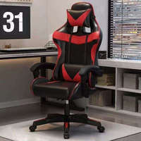 Chaise de bureau de jeu pivotante de style racing en cuir PU au design moderne, mécanisme inclinable, accoudoirs réglables, repose-pieds rétractable