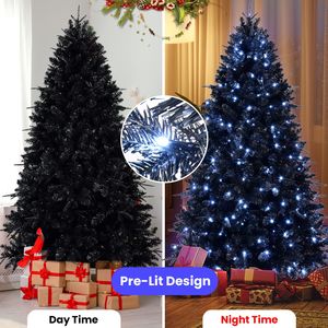 Black Artificial Christmas Tree 8ft 600 White Led <b>Lights</b> <b>Hinged</b> Structure Metal Stand Indoor Decor For Halloween - Product Image 6