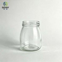 Botol Kaca Kosong Bentuk Bulat Pendek 215ml Tanpa Tutup, Wadah Kaca Transparan untuk Rempah-rempah, Kacang, Madu, Selai, Kemasan Makanan