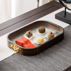 Bamboo <b>Tea</b> <b>Tray</b> With Tempered Glass Base Walnut Color Medium Size For <b>Tea</b> Serving And Home Use - Product Image 1