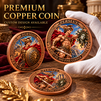 Pièces de monnaie rondes en cuivre pur 999 de 1 oz, série Mythologie Grecque Antique, Perseus, double face, en relief, artisanat métallique 3D coloré