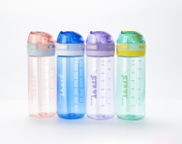 Bouteille de 650 ml (22 oz) en PC sans BPA, écologique, taille moyenne, avec marqueur de temps, paille et couvercle pop-up, design motivant, idéale pour la rentrée scolaire