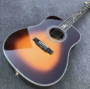 Bào Ngư Thật Khảm Sunburst Rắn Vân Sam Top 41 Inch Acoustic Guitar Với Gỗ Mun Fingerboard