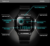 OHSEN 1810 en stock, 1 pièce, logo personnalisé, 50 pièces, fabricant OEM ODM, design de cadran de luxe, montre-bracelet numérique sportive pour homme