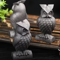 Figurine d'hibou en Shungite noire naturelle polie, artisanale, pour décoration de table moderne à la maison ou au bureau, cadeau unique en pierre précieuse en forme d'animal