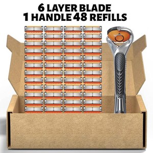 Rasoir manuel à 5 lames, manche orange et noir, avec cartouches de rechange pour le rasage des hommes - Product Image 5