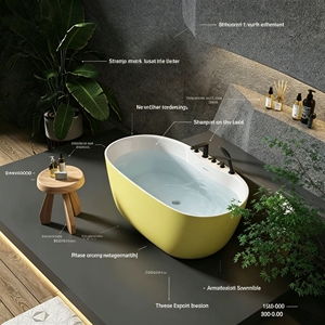 Bañera independiente <span class=keywords><strong>de</strong></span> color a precio competitivo con accesorios <span class=keywords><strong>de</strong></span> grifería completos para apartamentos y casas con baños pequeños. - Product Image 2