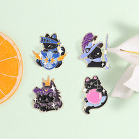 Badge en métal Wizard Fortune Cat, épinglette en émail motif chaton gothique de dessin animé, ornement pour veste, chapeau et usage quotidien