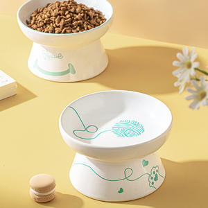 Easy Clean Round Durable Anti-derrapante Ceramic <span class=keywords><strong>Cat</strong></span> Water Food Feeder Cartoon Impresso Ceramic Puppy Dog Elevated <span class=keywords><strong>Bowl</strong></span> para gatos Indoor - Product Image 3