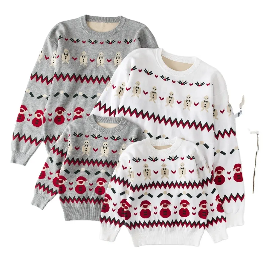 Оптовая продажа Новый стиль для четырех семейных новогодних мам и детей пуловер Рождественский свитер для мамы и дочки вязаный свитер джемпер