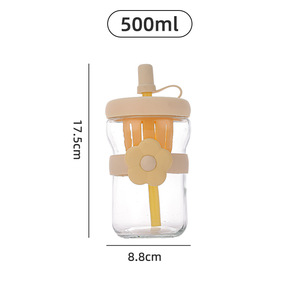 Wholesale Cute 500ml Glass Water Tumbler with Straw <b>Tea</b> <b>Infuser</b> Portable Fruit Infused Travel Cup for Home Party Females - Product Image 5