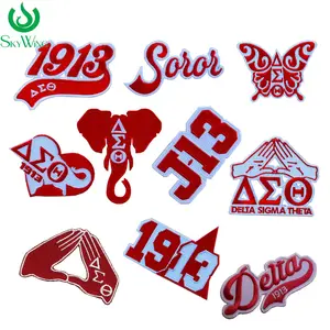 Custom Iron on Red Soror 1913 AKA Sorority Greek Delta DST Set Sisterhood J13 Embroidered Letters Patches for Jacket