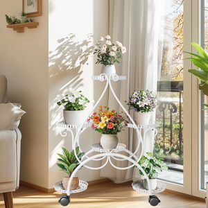 Supporto per Piante Bianco: Carrello da Giardino in Metallo per 6 Vasi, <span class=keywords><strong>Portavasi</strong></span> in Ferro Battuto <span class=keywords><strong>con</strong></span> <span class=keywords><strong>Ruote</strong></span> per Patio, Verande - Product Image 1