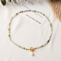 Collier de perles en pierre précieuse aigue-marine clair à prix abordable, plaqué or 18 carats, avec fermoir OT et pendentif perle, idéal pour les mariages, pour femme