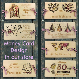 Patrón personalizado Tarjeta de regalo de <span class=keywords><strong>cumpleaños</strong></span> de madera Caja de regalo de moneda de madera Clip de dinero de boda Tarjeta de dinero de vacaciones Tarjeta de regalo en efectivo - Product Image 4