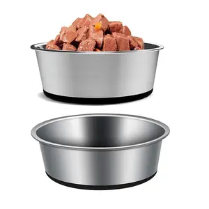 Manufacture Supplier dog bowl bottle non slip stainless steel dog bowl with rubber base