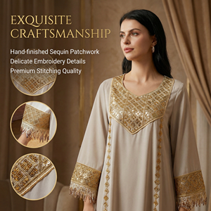 Vestido Islámico con Lentejuelas Bordadas para Mujer, Manga con Borlas, Vestido Largo Festivo, Fábrica OEM - Product Image 3