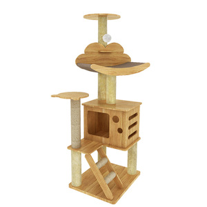 Arbre à <span class=keywords><strong>chat</strong></span> multi-niveaux en bois avec lit en rotin rotatif, grande maison pour <span class=keywords><strong>chat</strong></span>, échelle, jouet interactif avec balle pour chats d'intérieur - Product Image 1