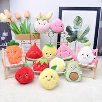 Porte-clés en peluche mignon en coton, série fruits, durable et doux, fraise et pitaya, breloque de sac, accessoire