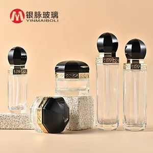Groothandel Luxe Glas Cosmetische Verpakking Set Face Cream Jar Unieke Custom Lege Huidverzorging Toner Lotion Serum Fles Met Pomp