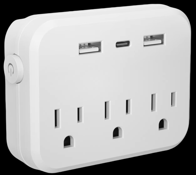 US Plug Wall Outlet Extender 3 Sockets 2 USB Ports 1 Type-C Port Surge Protector Mini Portable Power Socket for Home Office
