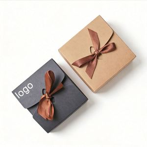 Boîte cadeau en papier noir personnalisable avec ruban brun, pliable, idéale pour l'emballage de mode et de cadeaux, directement de l'usine - Product Image 2