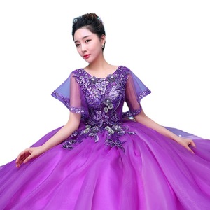 Purple Tulle Ball Gown With Embroidery Stage Performance Dress Women Adult Size Long Spring Style - Product Image 5
