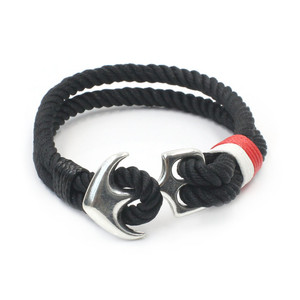 Commercio all'ingrosso di Alta Qualità Fatti A Mano di ancoraggio Corda braccialetto Nero Roccia Strap Wristband Del braccialetto Per Il Braccialetto di Cuoio Degli Uomini - Product Image 5