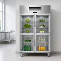 Réfrigérateur commercial vertical à 4 portes, double porte en verre trempé, congélation rapide, éclairage LED pour la restauration, stockage d'aliments congelés