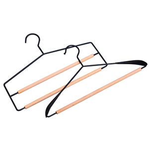 Porte-vêtements <span class=keywords><strong>double</strong></span> niveau en métal peu encombrant avec barre ronde en bois - Product Image 1