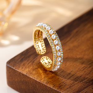 Wholesale Women's <b>Adjustable</b> Cubic Zirconia Geometric Eternity Band <b>Ring</b> 18K Gold Plated Stackable Trendy Daily Wear Jewelry - Product Image 2
