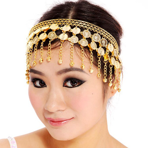 Pinces à cheveux triangulaires or et argent avec pièces de monnaie suspendues, chaînes de front, <span class=keywords><strong>bijoux</strong></span> de tête pour spectacle de danse HS015 - Product Image 2