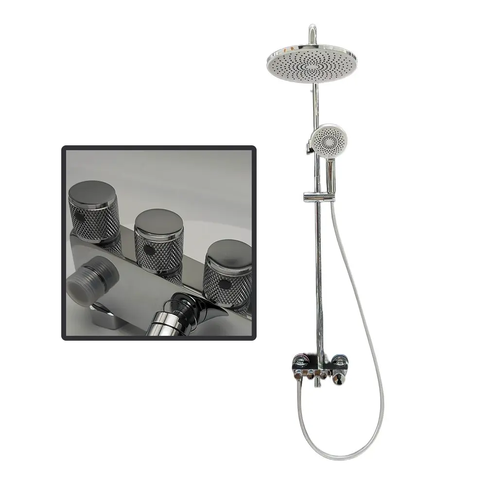 Gun Gray 3 Functions Bathroom Thermostatic Shower Set Button Press Key Flat Digital Display Bath Shower System