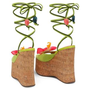 Flower Upper Escarpines New Design Thick Sole <b>High</b> <b>Wedge</b> Platform <b>Heels</b> for Women - Product Image 3