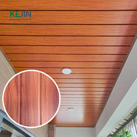 Panneau de plafond en PVC à motif grain de bois Kejin, 2 rainures, panneau de plafond décoratif en PVC pour la rénovation d'hôtels et de bureaux